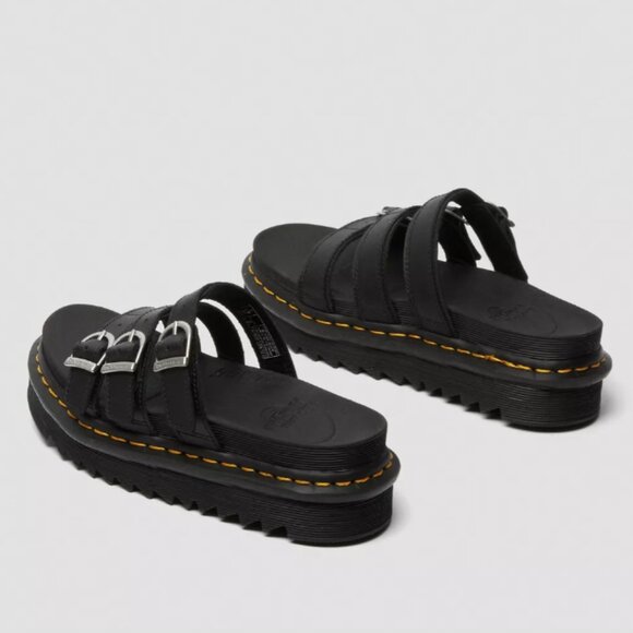 Dr. Martens Buckled Blaire Leather Slide Sandals in Black Size 9 - Picture 2 of 10